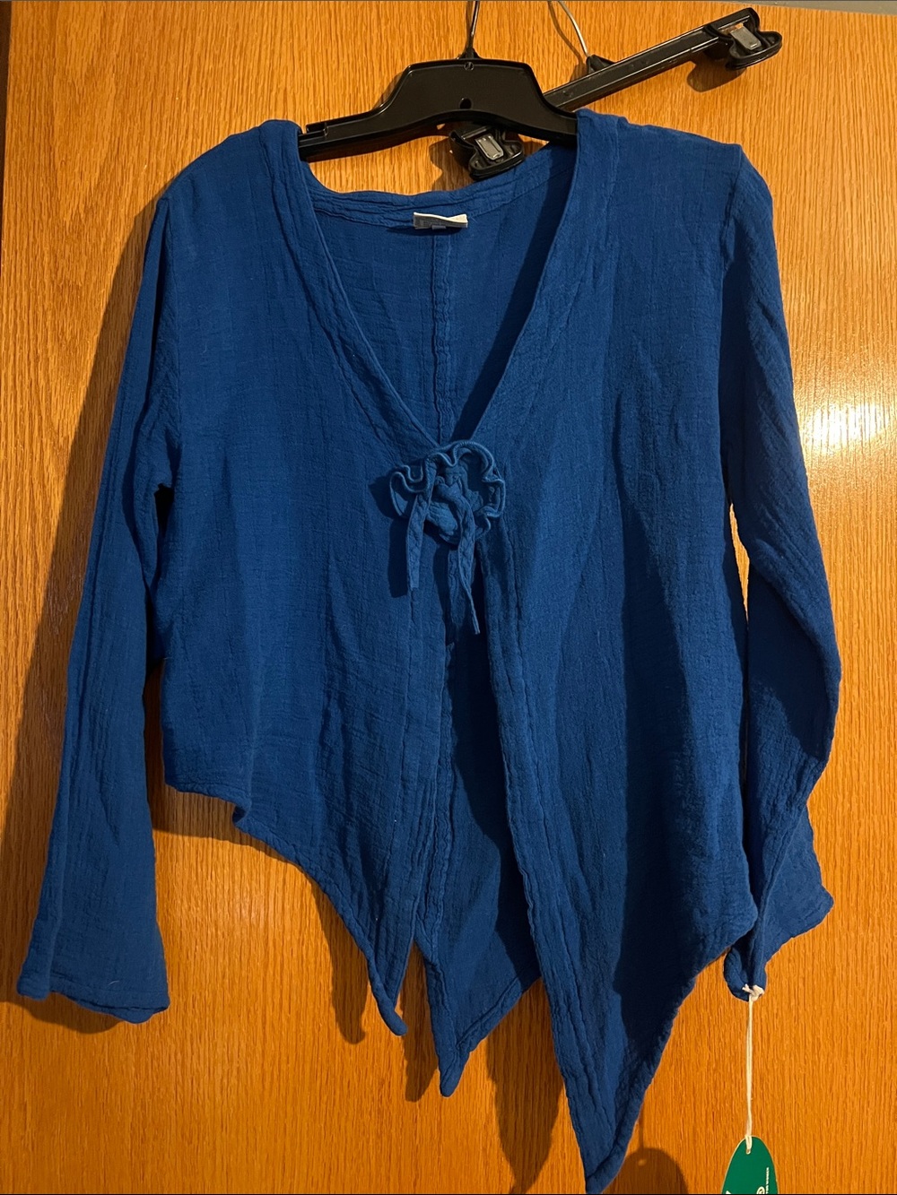 Oh My Gauze! Deep Blue V-Neck Tie-Front Tunic